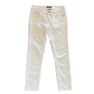White House Black Market Womens Size 4R Embroidered Slim Leg White Denim Jeans